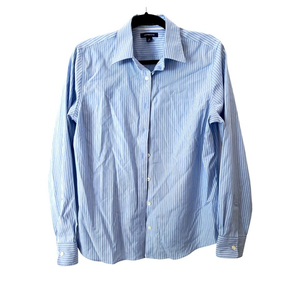 Lands End No Iron Pinpoint Oxford Button Down Shirt with White Pinstripes‎ 12